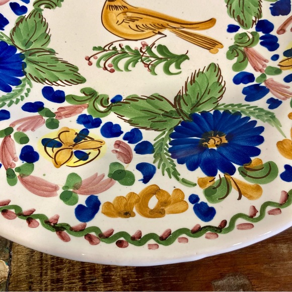 Majolica Wall Hanging 12 1/4” Bird & Flowers Hand Painted El Caballo Cojo Madrid - Picture 5 of 16